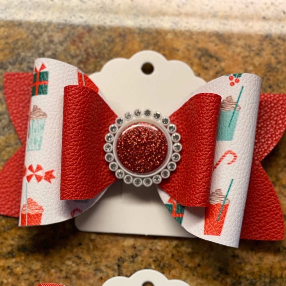 SOLD— Winter coffee faux leather bow